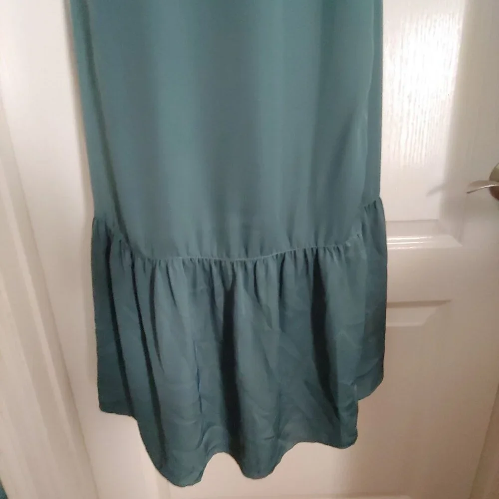 Abercrombie & Fitch Grecian Wrap Forrest Green Flowy Silky Maxi Dress Mt